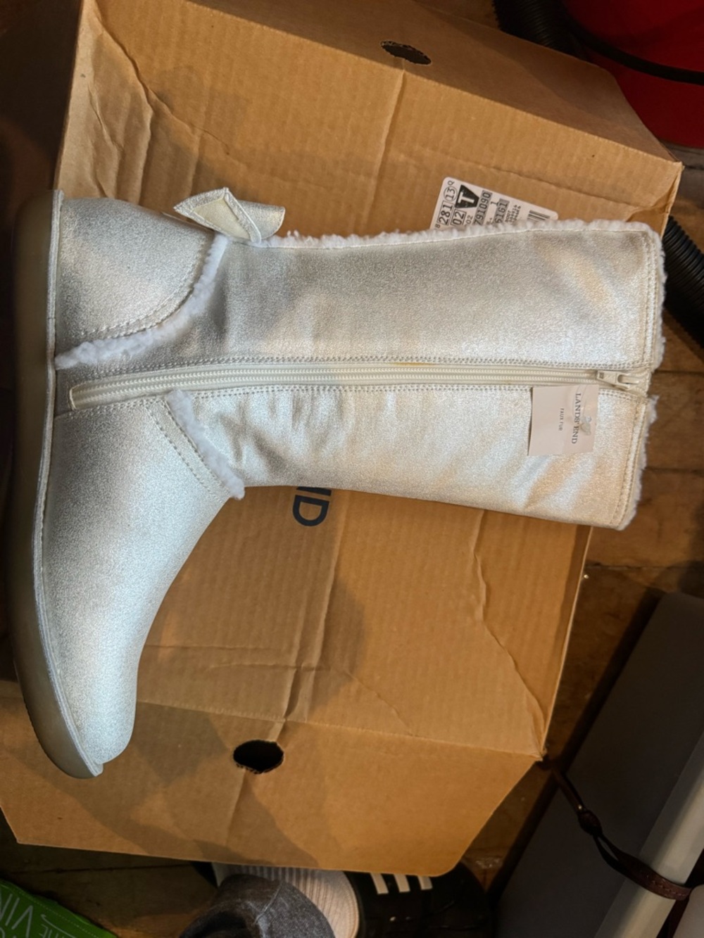 Lands' End Silver Faux-Shearling Winter Boot